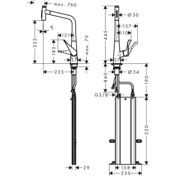 Küchenarmatur Hansgrohe Metris Select M71, Einhebel- 320, 1jet - Edelstahl finish