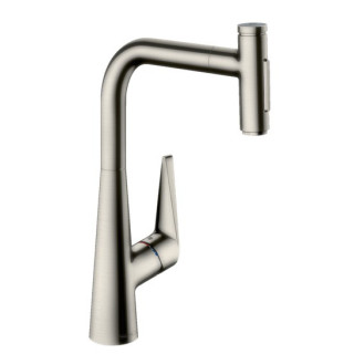 Küchenarmatur Hansgrohe Metris Select M71, Einhebel- 240, herausziehbarer Auslauf, 2jet, sBox - Edelstahl finish