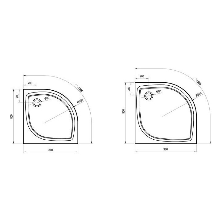 Duschwanne Ravak Elipso Pro halbrund 90x90 cm FLAT