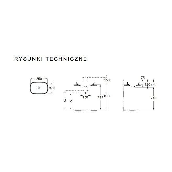 Unterbauwaschtisch Square FINECERAMIC®, Roca Inspira - Onyks