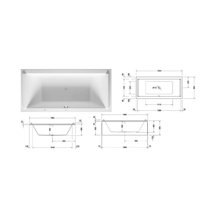 Badewanne mit Hydromassage Duravit Happy D.2 190x90 cm, wariant hydromasażu Air-System - weiß