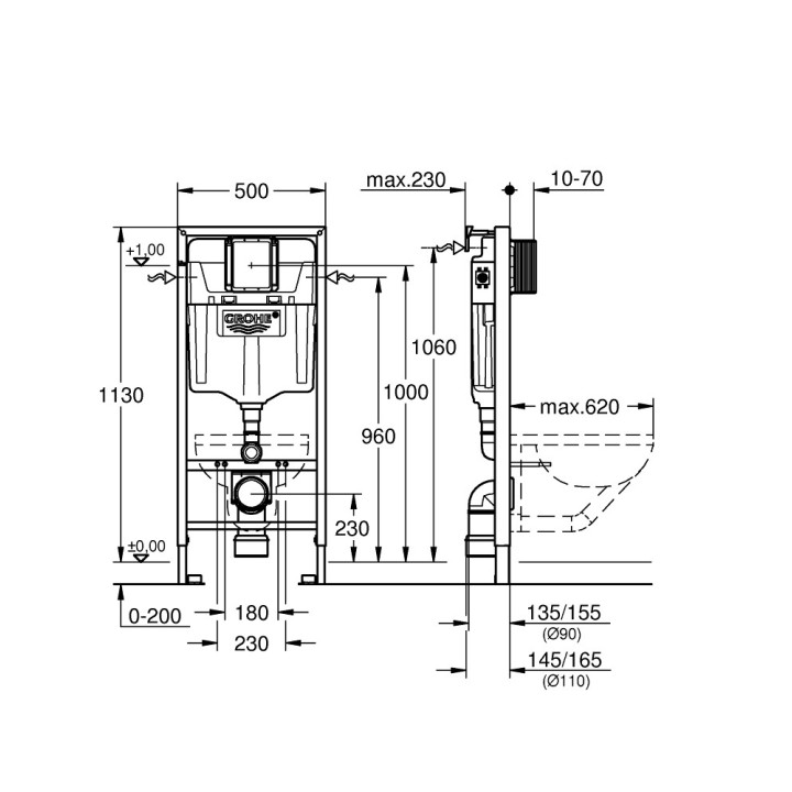 Unterputz-gestell do WC 5 w 1, Grohe Rapid SL - Chrom