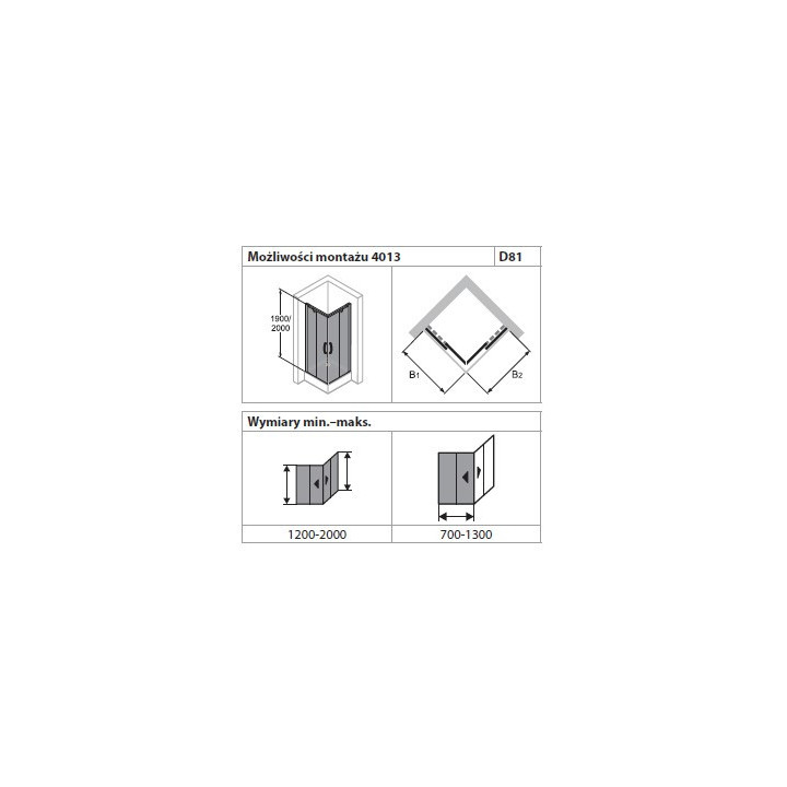 Duschkabine mit eckeinstieg Huppe Aura Tür Schiebe- 80x80 cm, wys. 190 cm, silbernes Profil matt, transparentes Glas