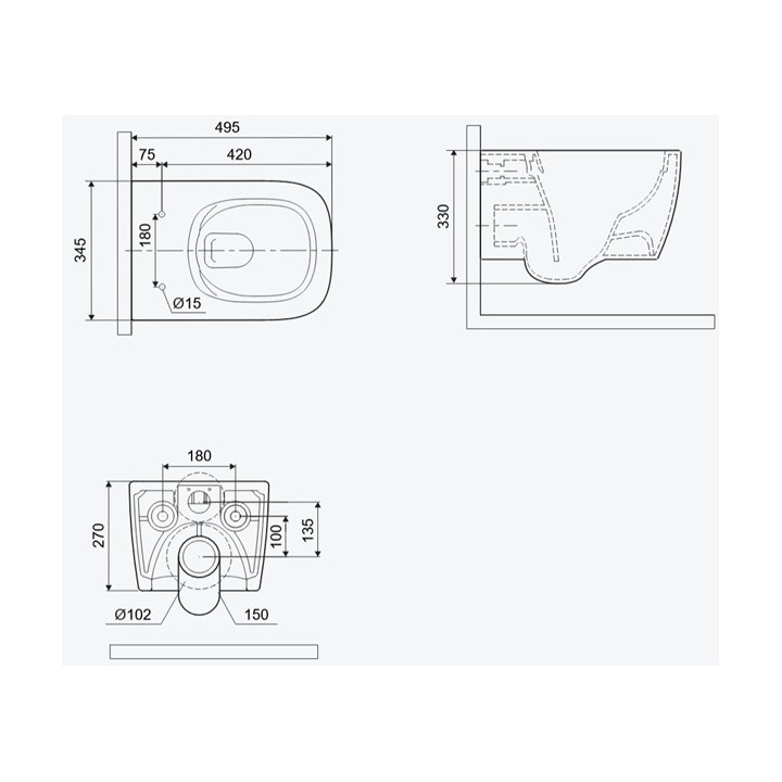 Bidet hängend Excellent Doto, 53,5x37cm, weiß