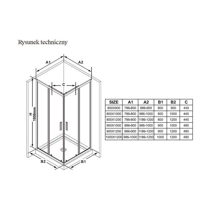 Duschkabine Ravak Blix II NBLRV2, czteroczęściowa Eck- 90x90x195 cm, Glas transparent z warstwą AntiCalc, profil Chrom glänzend