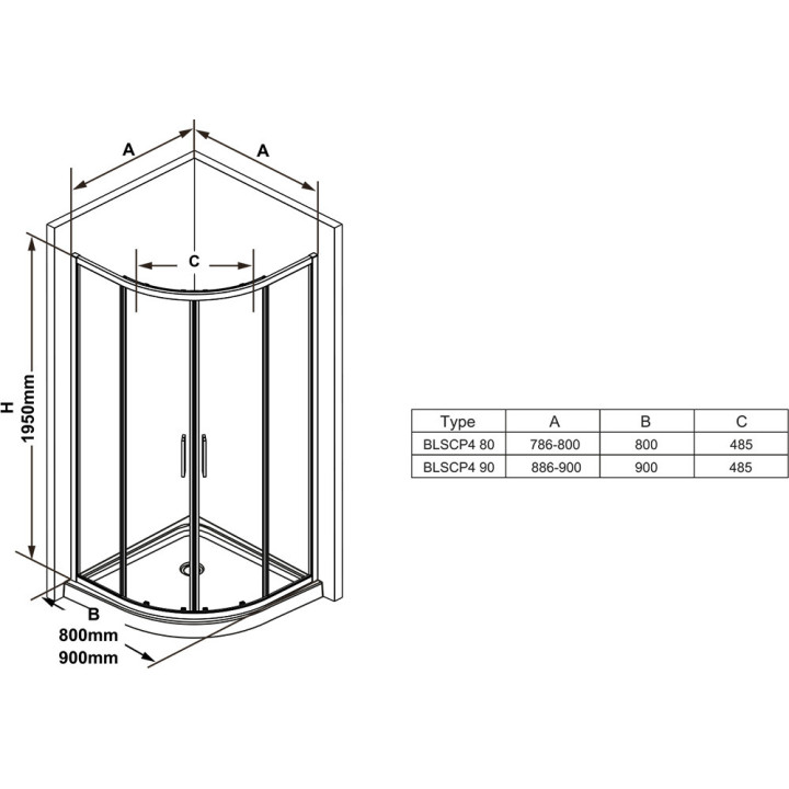 Duschkabine Ravak Blix Slim BLSRV2K+BLSRV2K, złożona z dwóch sztuk Tür prysznicowych, 90x90x195 cm, Glas transparent z warstwą A