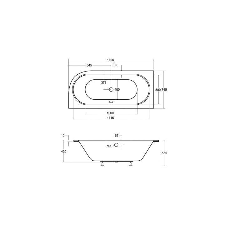 Badewanne freistehend Besco Avita A-line z z Überlauf szczelinowym, mit Siphon und Stöpsel klik-klak 160x75cm, Version links, Ac