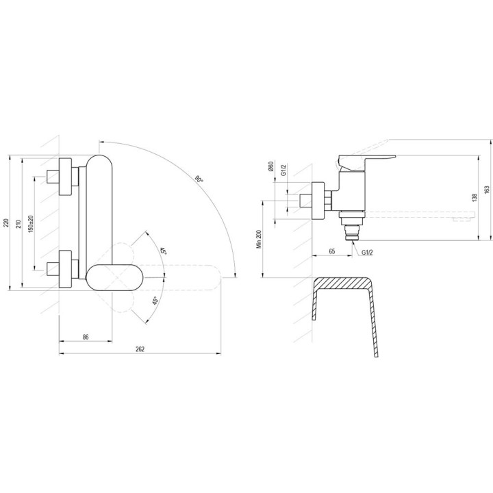 Wannenbatterie Ravak 10 zur Wandmontage, Chrom
