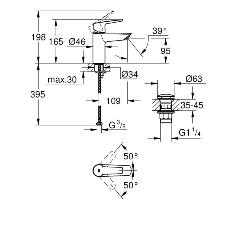 Waschtischarmatur Grohe Lineare XS Einhebel-, mit automatischem Stöpsel - Chrom 