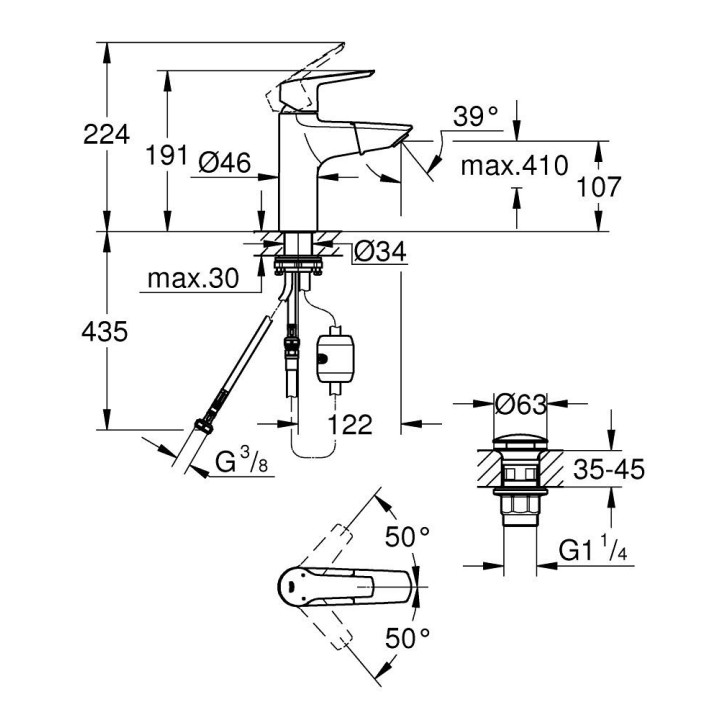 Waschtischarmatur Grohe Start QuickFix, Einhebel-, Rozmiar S - Chrom 