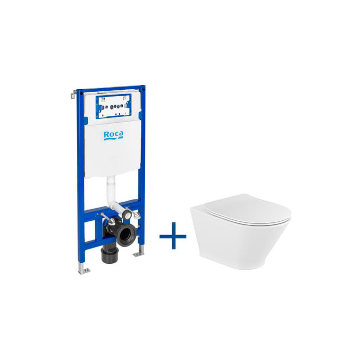 Set Unterputz Roca DUPLO ONE + Becken WC abgehängt ONA RIMLESS COMPACTO mit WC-Sitz mit Softclosing SLIM, weiß