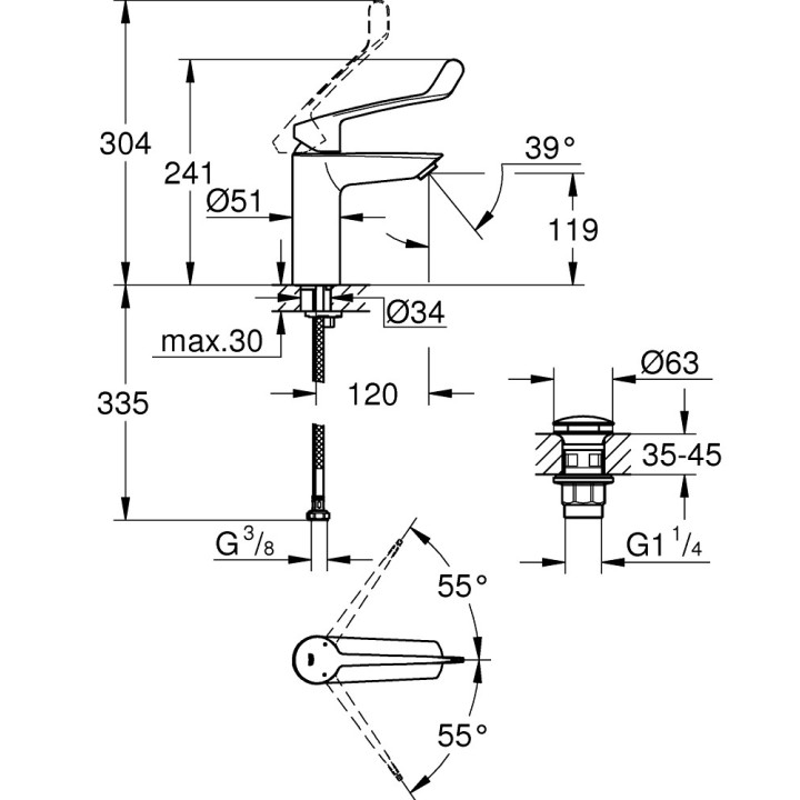 Waschtischarmatur Grohe Eurosmart Cosmopolitan rozmiar M, stehend, Einhebel- - Chrom
