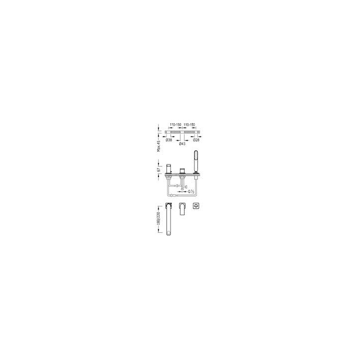 Bateria wannowa Loft - Tres, wylewka 180 mm- sanitbuy.pl