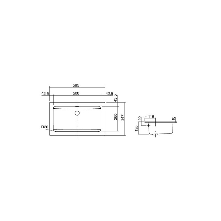 Umywalka Alape EB.R585 wpuszczana w blat  585x347 mm- sanitbuy.pl