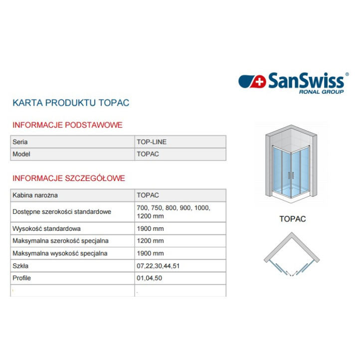 Kabina kwadratowa 90 cm z rozsuwanymi drzwiami Ronal Pur Light S, połysk- sanitbuy.pl