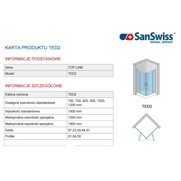 Kabina kwadratowa 90 cm z rozsuwanymi drzwiami Ronal Pur Light S, połysk- sanitbuy.pl