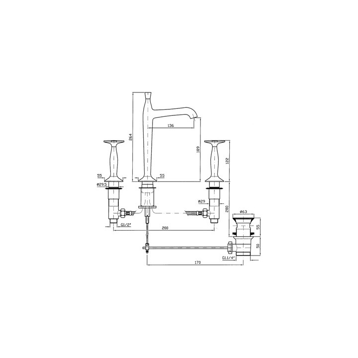 Bateria umywalkowa Zucchetti Bellagio  3-otworowa wysoka- sanitbuy.pl