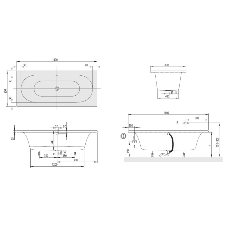 Badewanne rechteckig villeroy&boch, loop&friends square, 1800x800 mm, biały alpin, rechteckig Forma wewnetrzna- sanitbuy.pl