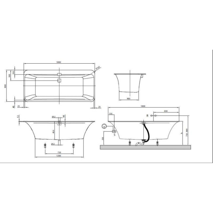 Badewanne rechteckig villeroy&boch, squaro edge 12, 1800x800 mm, biały alpin- sanitbuy.pl