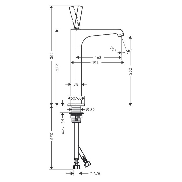 Bateria umywalkowa Axor Citterio E wys. 299 mm, chrom, stojąca, bez kompletu odpływowego, DN15- sanitbuy.pl