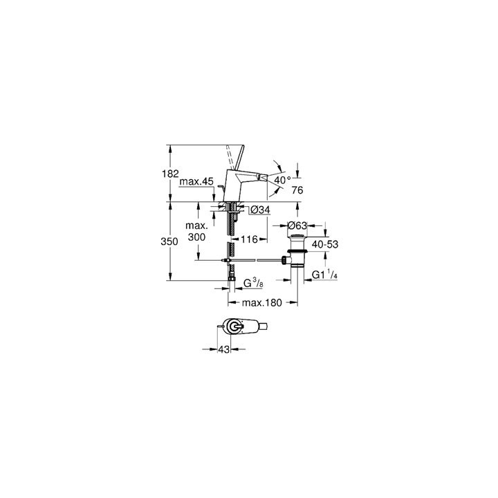 Bateria umywalkowa Grohe Eurodisc Joy stojąca, wys. 205 mm, chrom, jednootworowa- sanitbuy.pl