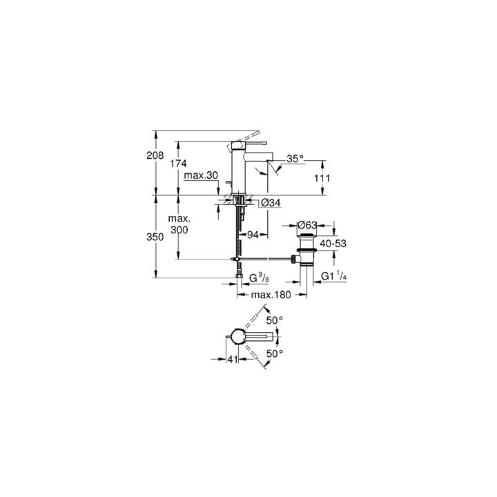 Bateria umywalkowa Grohe Essence stojąca, wys. 208 mm, chrom, jednootworowa- sanitbuy.pl