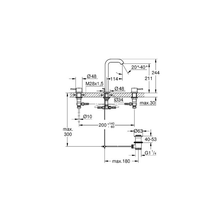 Bateria umywalkowa GRohe Essence stojąca, wys. 193 mm, chrom, 3-otworowa,- sanitbuy.pl