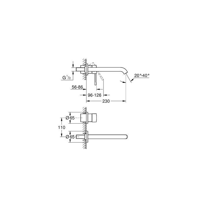 Bateria umywalkowa Grohe Essence ścienna, dł. 183 mm, chrom, 2-otworowa- sanitbuy.pl