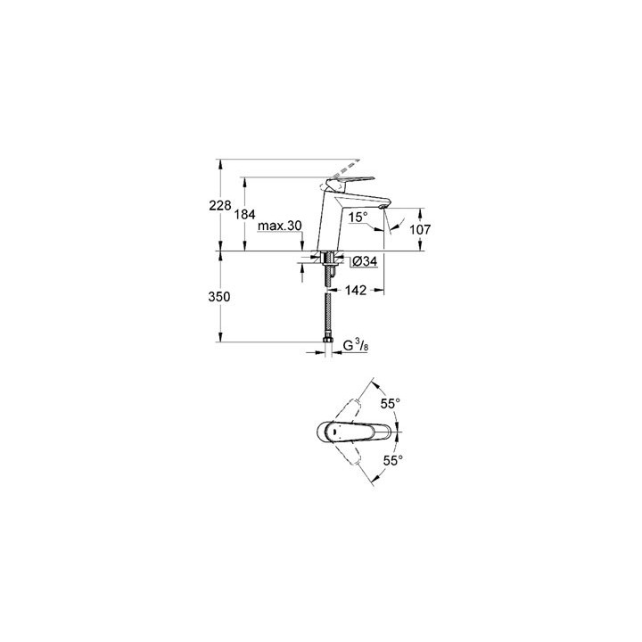 Bateria umywalkowa Grohe Eurodisc Cosmopolitan stojąca, wys. 205 mm, chrom, jednootworowa, z zestawem odpływowym- sanitbuy.pl
