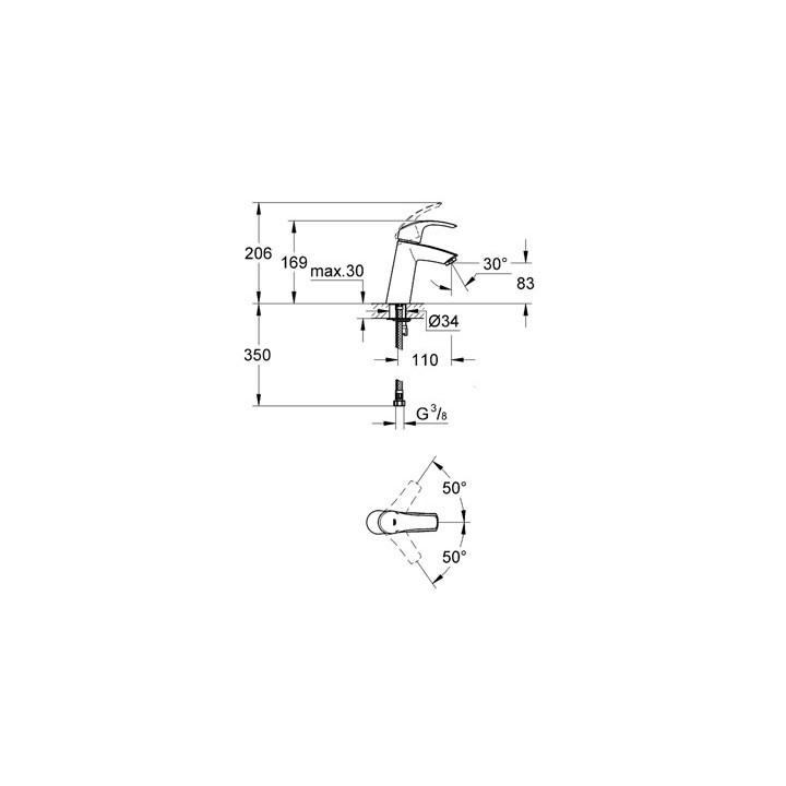 Bateria umywalkowa Grohe Eurosmart stojąca, wys. 184 mm, chrom, jednootworowa- sanitbuy.pl