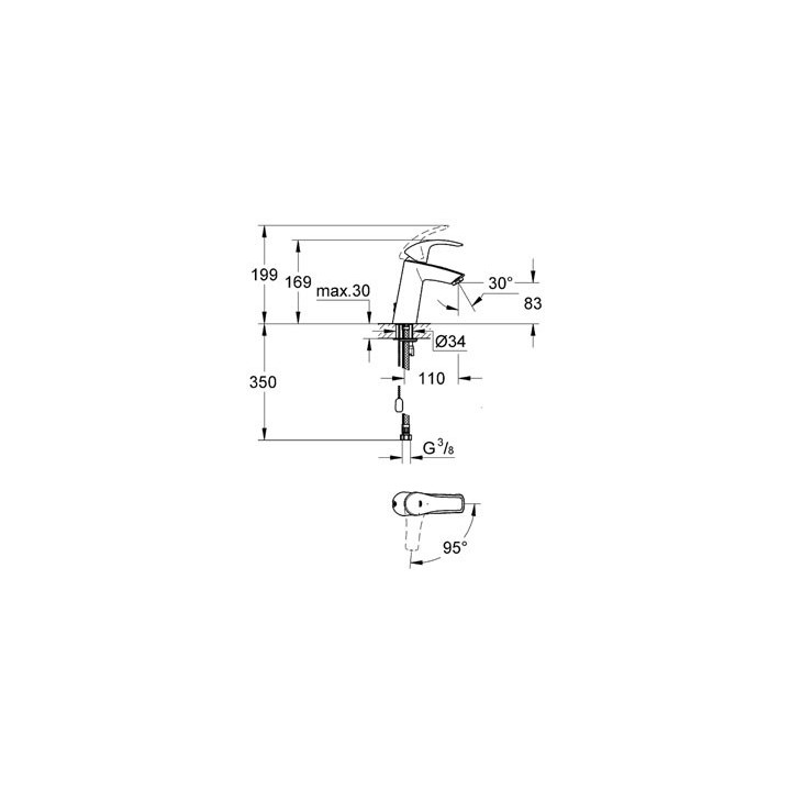 Bateria umywalkowa Grohe Eurosmart stojąca, wys. 184 mm, chrom, jednootworowa- sanitbuy.pl