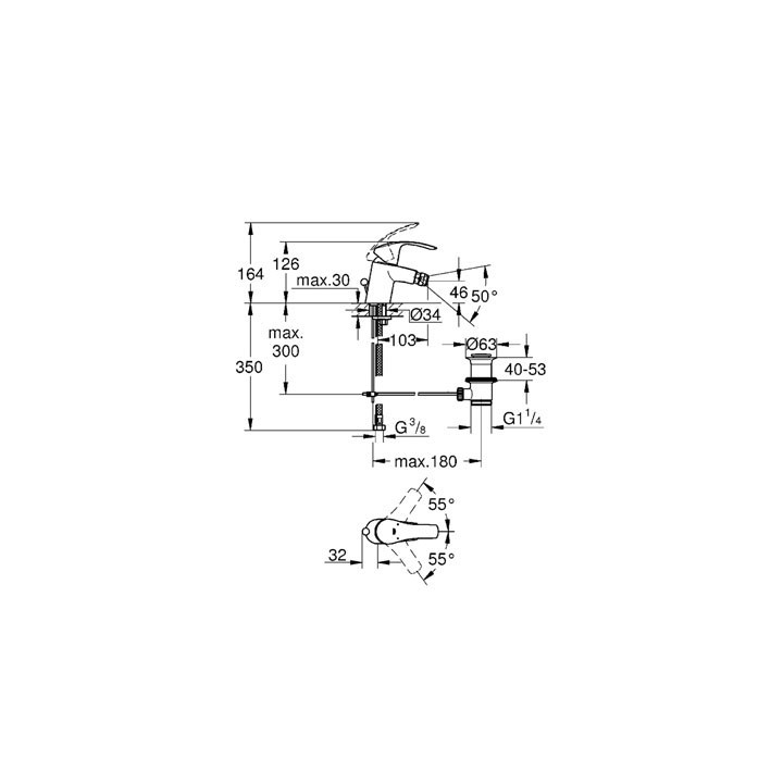 Bateria umywalkowa Grohe Eurosmart stojąca, wys. 311 mm, chrom, jednouchwytowa- sanitbuy.pl