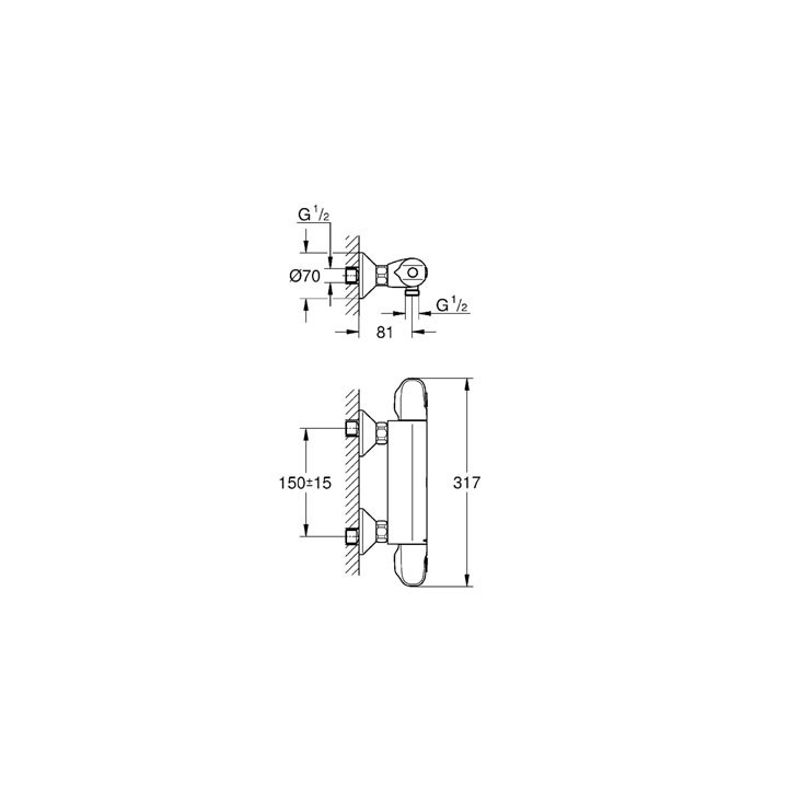 Bateria prysznicowa Grohe Grohtherm 1000 ścienna, szer. 317 mm, chrom, termostatyczna- sanitbuy.pl