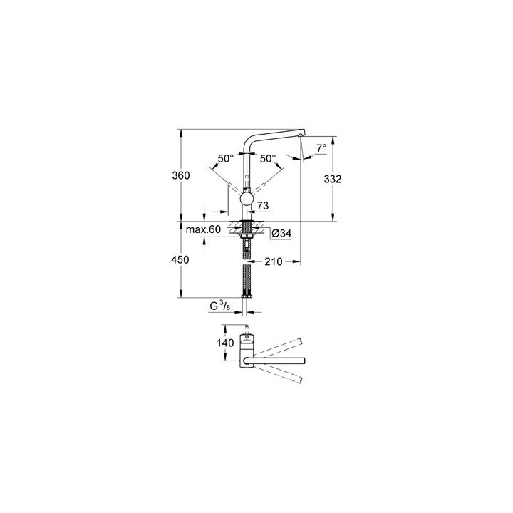 Bateria kuchenna GROHE Minta 1/2" stojąca, wys. 332 mm, chrom, jednouchwytowa- sanitbuy.pl