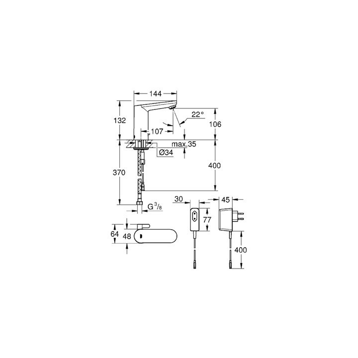 Bateria umywalkowa elektroniczna GROHE Allure E stojąca, wys. 240 mm, chrom, z mieszaczem- sanitbuy.pl
