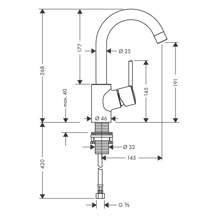 Bateria umywalkowa 1-uchwytowa Hansgrohe Talis S wys. 268 mm, chrom, obracana wylewka- sanitbuy.pl