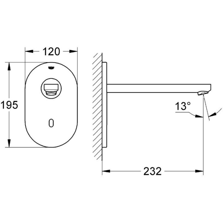 Bateria Grohe Ecosmart Cosmopolitan E, elektroniczna na  podczerwień, bez mieszacza, wylewka dł. 23 cm, stal szlachetna- sanitbu