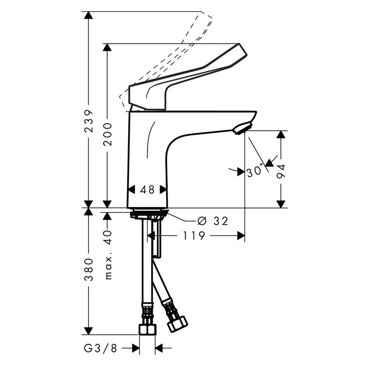 Bateria umywalkowa 1-uchwytowa Hansgrohe Focus Care 100 wys. 239 mm, chrom, bez kompletu odpływowego- sanitbuy.pl