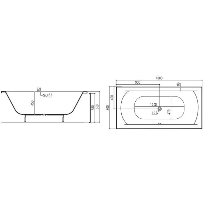 Wanna prostokątna Ruben Kendo biała, 180 x 80 x 45 cm, system hydromasażu Ajax- sanitbuy.pl