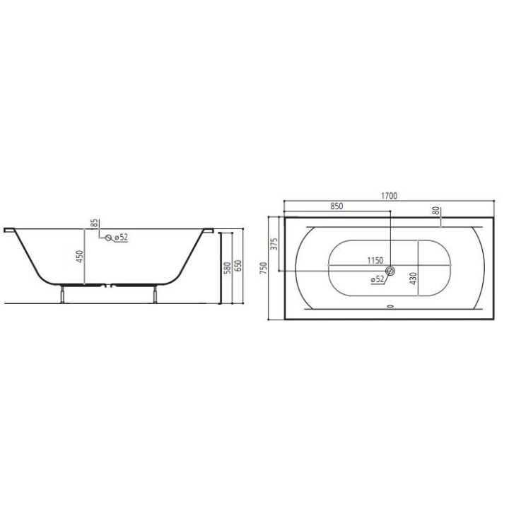 Wanna prostokątna Ruben Kendo biała, 170 x 75 x 45 cm, system hydromasażu Ajax- sanitbuy.pl
