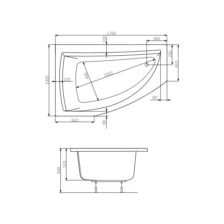Eck-badewanne asymmetrisch Roca Easy links, weiß, Acryl-, 160 x 90 cm, Füße w zestawie- sanitbuy.pl