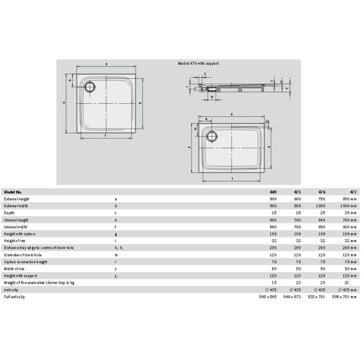 Duschwanne quadratisch Kaldewei Superplan Plus 80 x 80 x 2,5 cm, weiß, Montagerahmen FR/ESR II - sanitbuy.pl