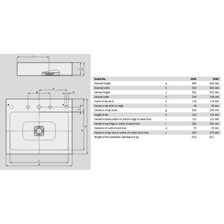Aufsatzwaschtisch Kaldewei Cono 60 x 50 x 4 cm, weiß, Hahnloch, ohne Überlauf, powierzchnia uszlachetniona- sanitbuy.pl