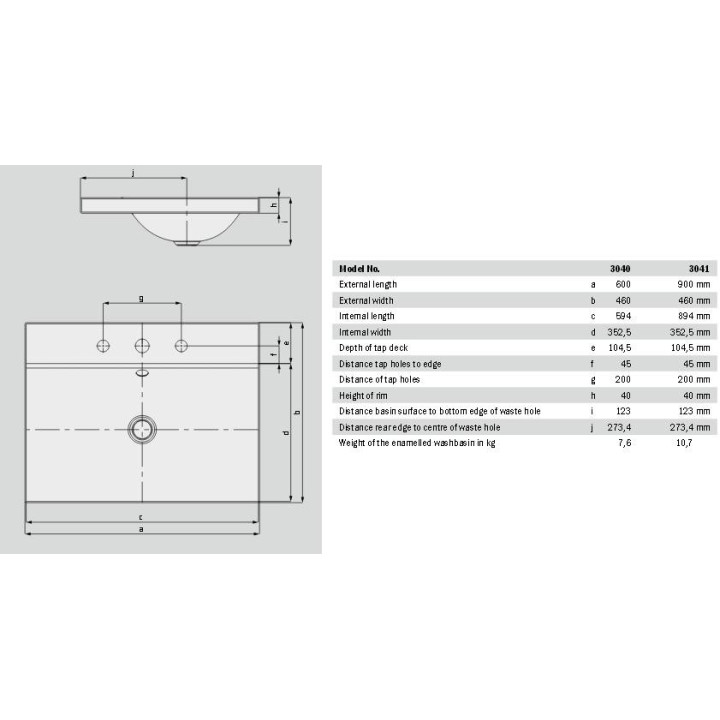 Waschtisch zur Wandmontage Kaldewei Puro 60 x 46 x 12 cm, weiß, Hahnloch, z Überlauf, powierzchnia uszlachetniona- sanitbuy.pl