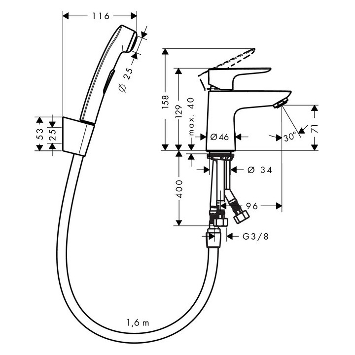 Bidetarmatur 1-uchwytowa Hansgrohe Talis E wys. 158 mm, Chrom, brak kompletu odpływowego- sanitbuy.pl