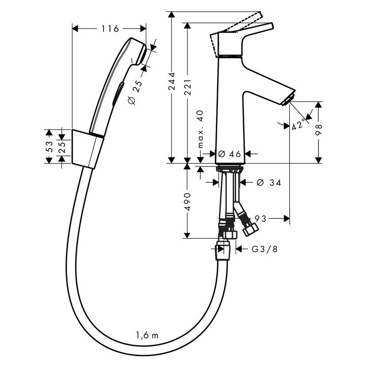 Set Bidette Hansgrohe Talis E wys. 220 mm, Chrom, Abfluss Push-Open G 1 1/4"- sanitbuy.pl