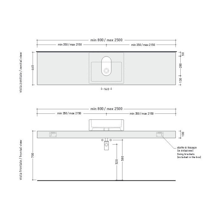 Ablage pod umywalki Flaminia Nuda 95, 250-120 x 46 x 10 cm, schwarz Glanz, Material: pietraluce- sanitbuy.pl