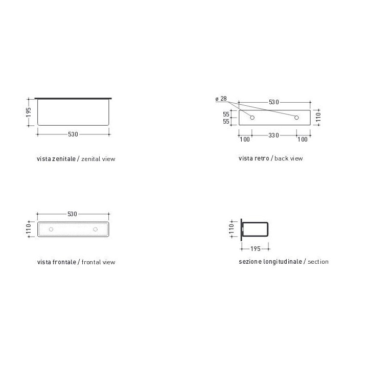 Ablage zur Wandmontage Flaminia Brick weiß Glanz, 53 x 19,5 x 11 cm- sanitbuy.pl
