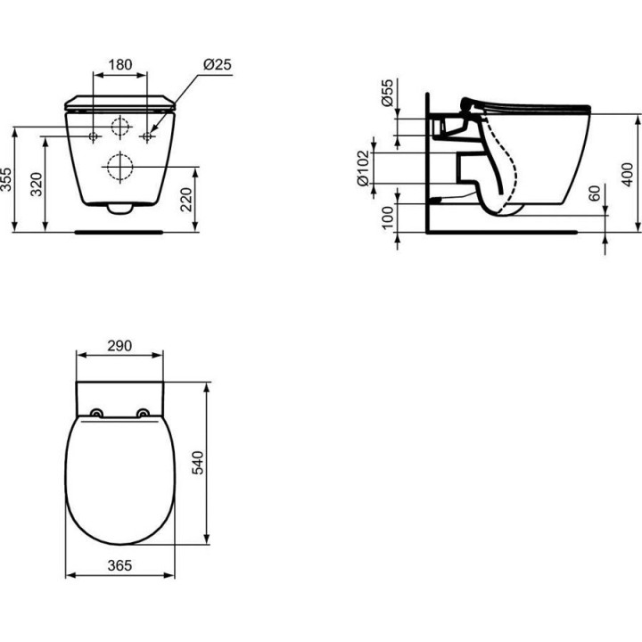 Wand-wc WC Ideal Standard 36,5x54 cm Connect Rimles Aquablade weiß- sanitbuy.pl