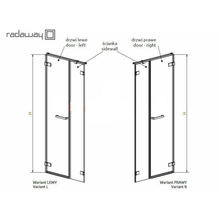 Tür Dusch- wnękowe 150cm x 200cm ze ściankami stałymi rechts Radaway Arta DWJS- sanitbuy.pl